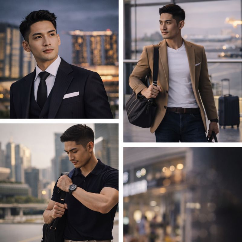 Asian man in suit and casual wear, confident lifestyle