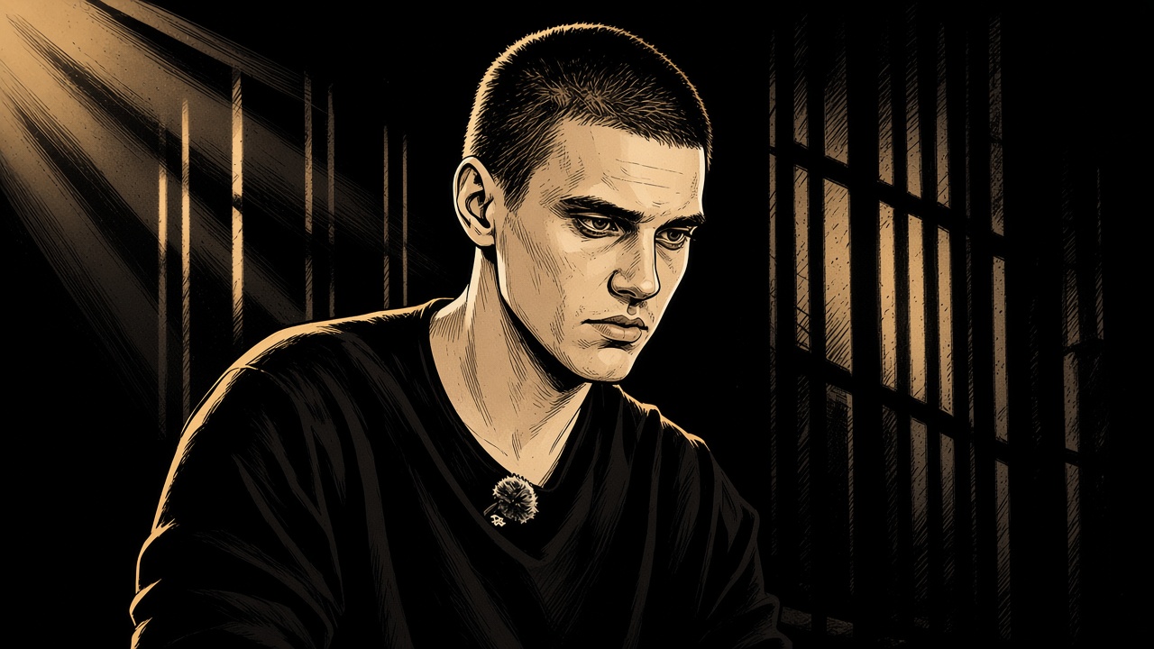Lev Panfilov sketched portrait with prison bars, light of freedom after Singapore Tinder case acquittal