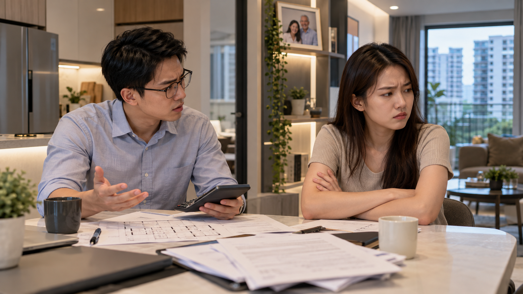 Singaporean couple arguing over BTO payment.